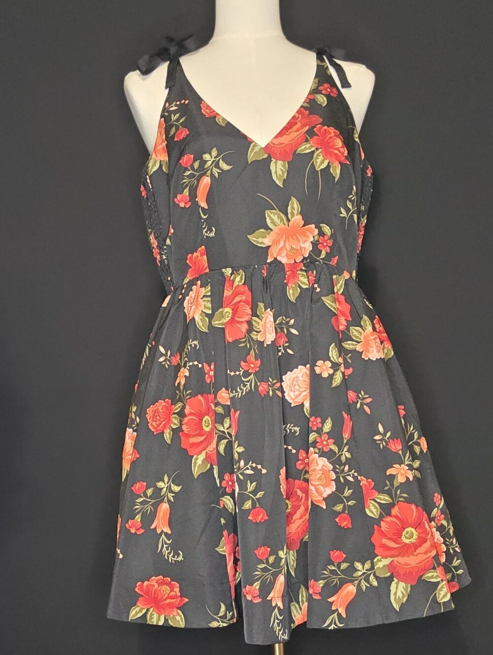 Old Navy Black Mini Dress with Red Floral Print